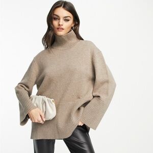 & Other Stories Wool Mohair Blend Mock Neck Sweater Minimalist Beige Size Small